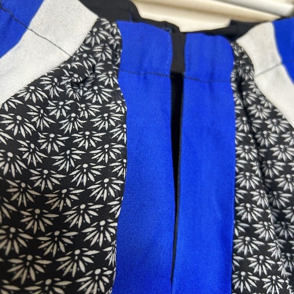 ICE Black Blue and White Elastic Waist Tie Back Handkercheif Hem Dress 12 - Picture 3 of 11